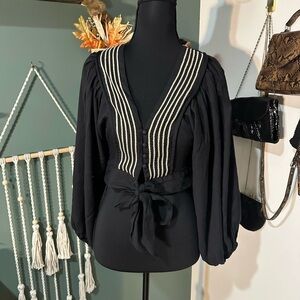 DO+BE Black Blouse with White Stripes